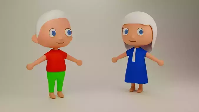 lowpoly girl and boy character