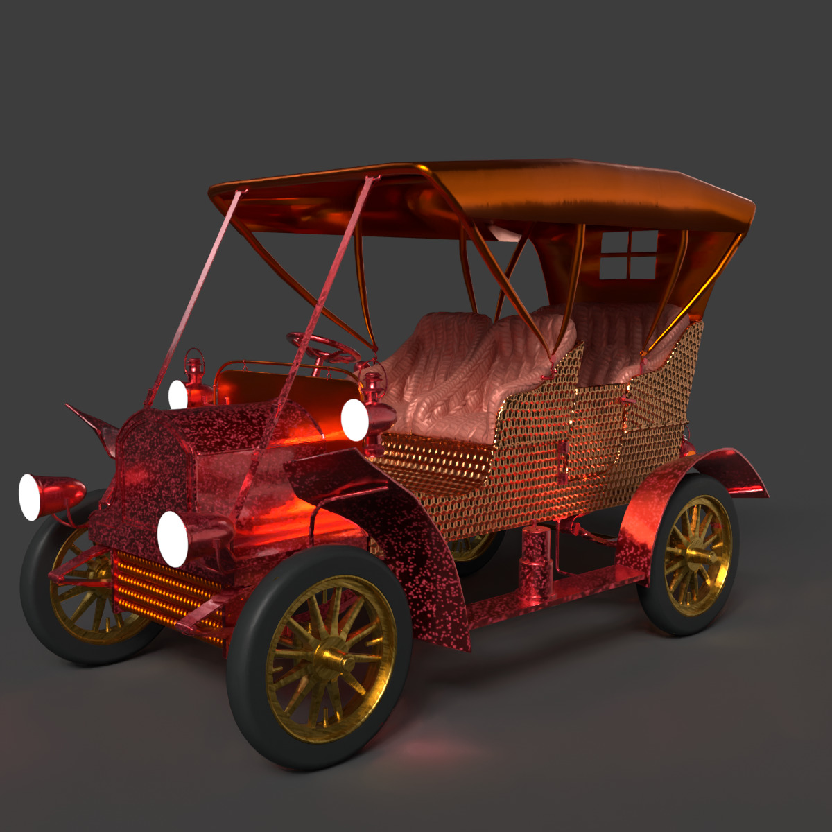 Chinese vintage car   Low-poly 3D model_6