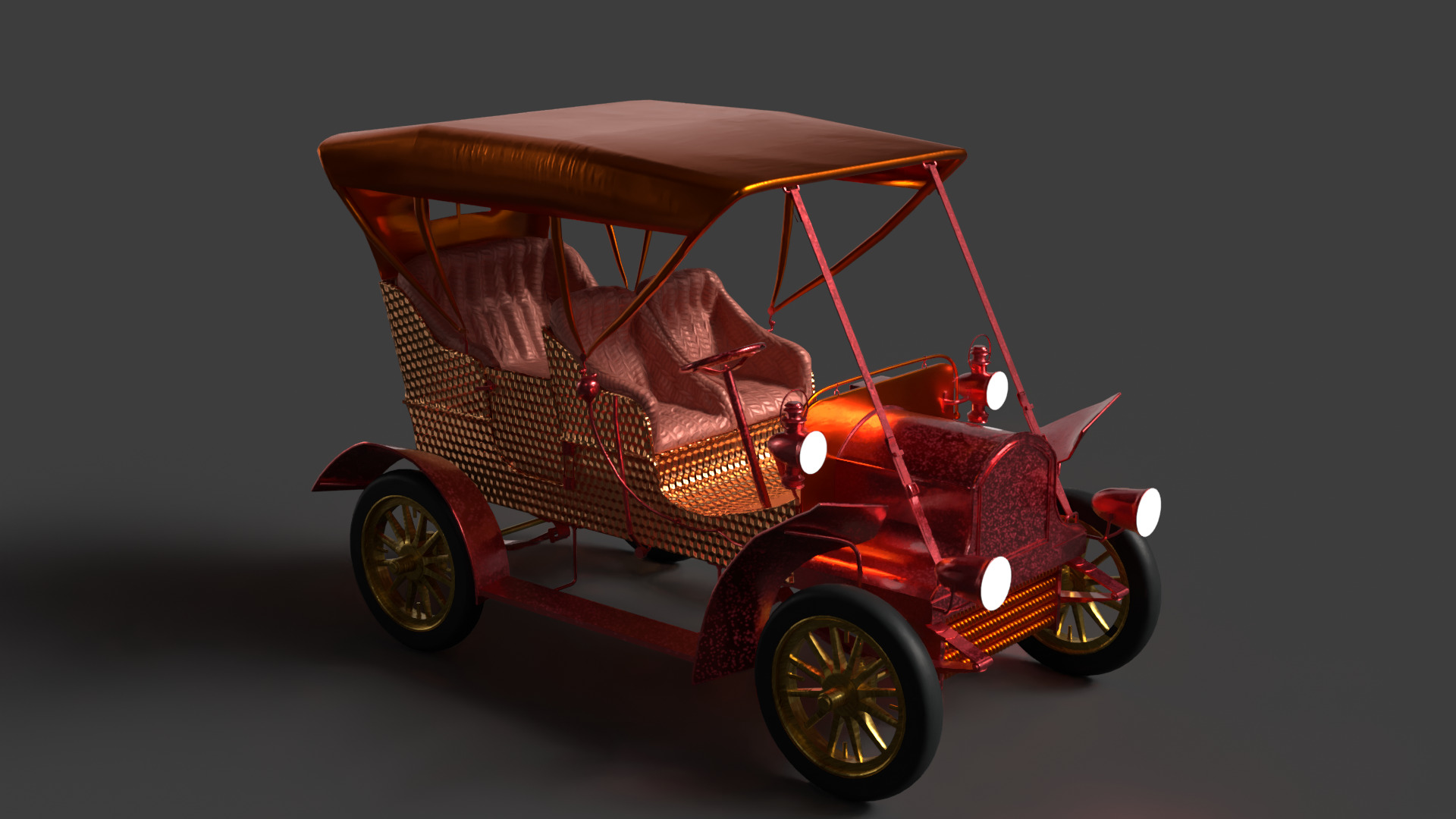 Chinese vintage car   Low-poly 3D model_4