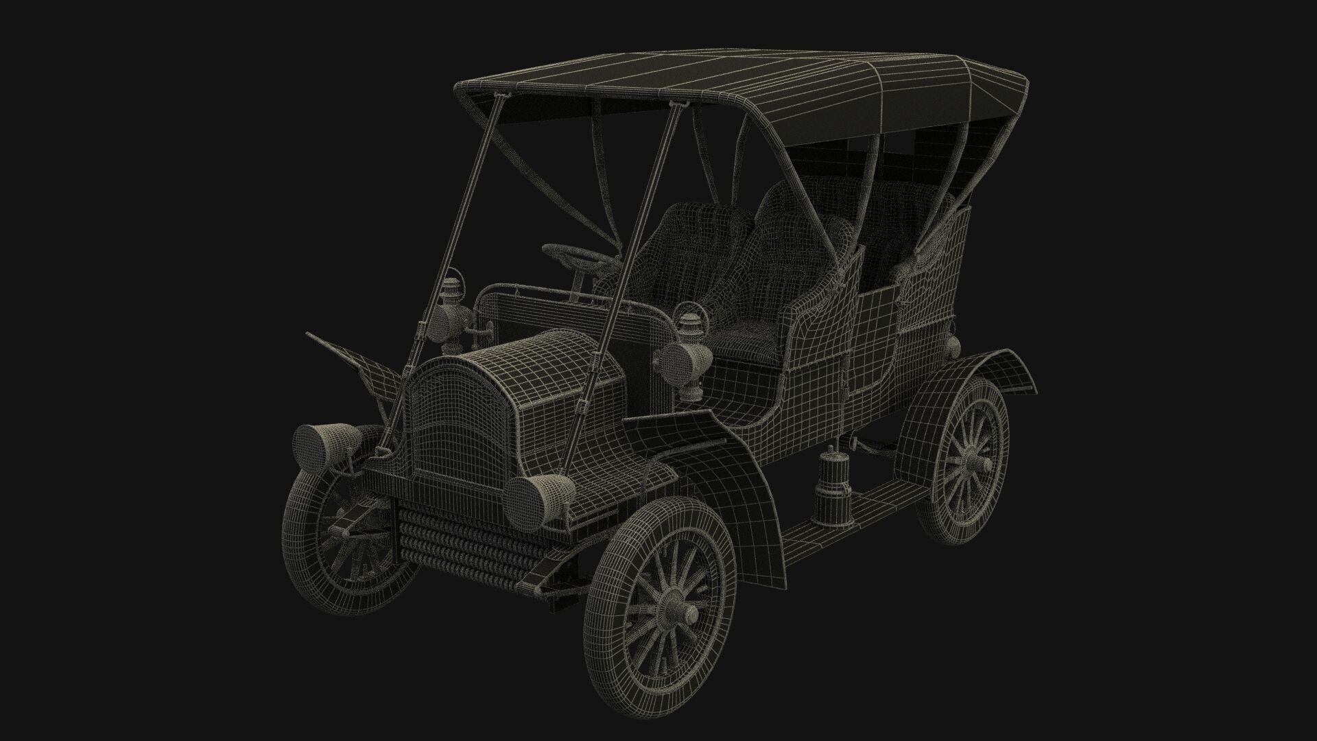 Chinese vintage car   Low-poly 3D model_7
