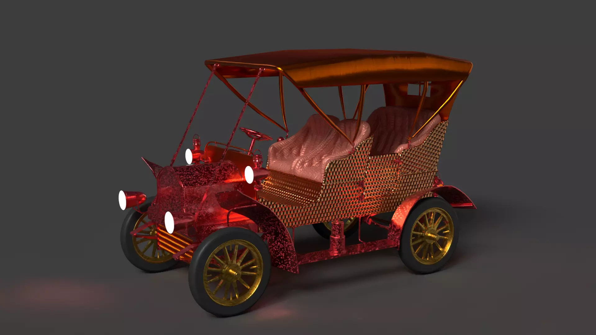 Chinese vintage car   Low-poly 3D model_0