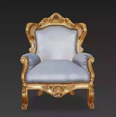 Royal Rococo armchair in gilded wood and beige Stockholm fabric
