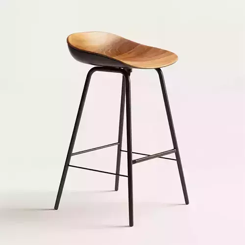 Curved Wood and Metal Kitchen Bar Stool