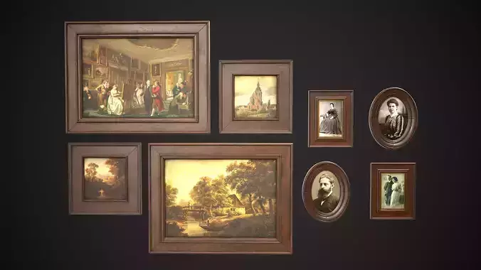Vintage Picture and Photo Frames Set Low-poly 3D model