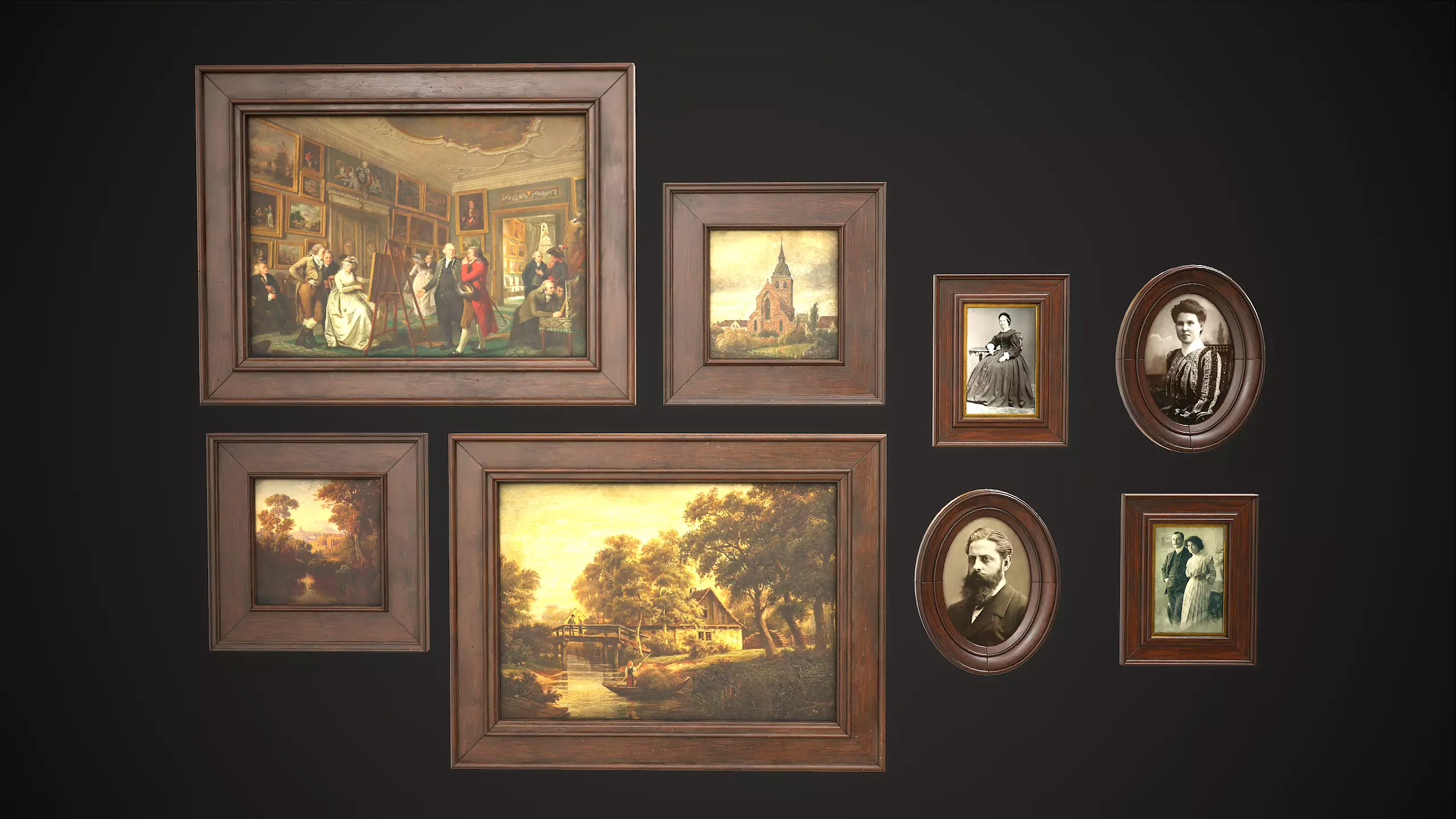 Vintage Picture and Photo Frames Set Low-poly 3D model_0