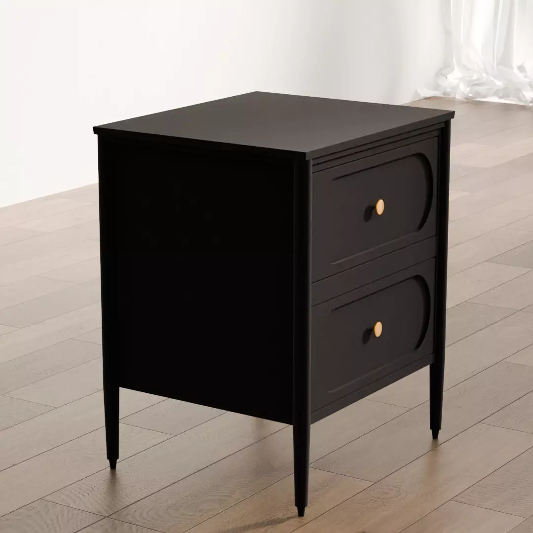 Elegant Black Nightstand with Gold Knobs 3D model