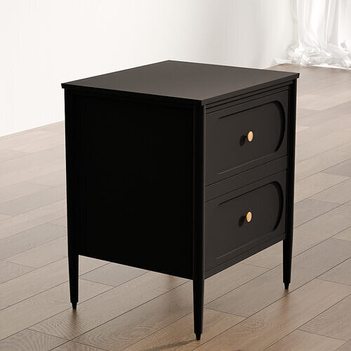 Elegant Black Nightstand with Gold Knobs 3D model