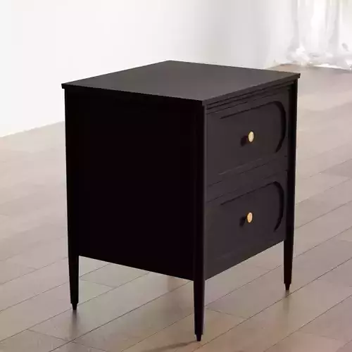 Elegant Black Nightstand with Gold Knobs