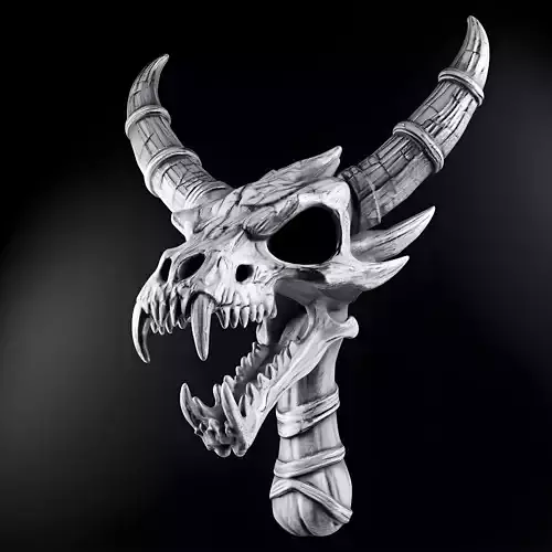 Fierce Demon Skull with Curved Horns and Fangs