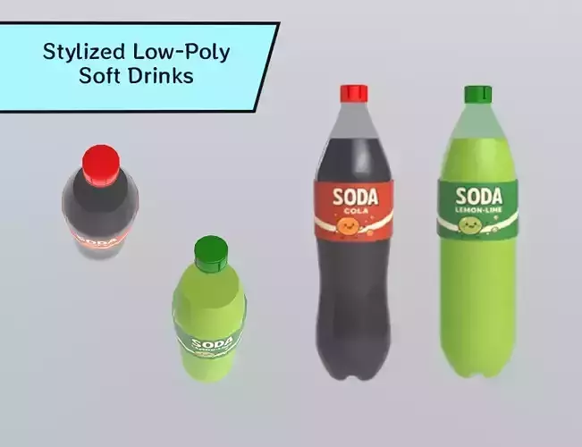 Stylized Low-Poly Soft Drink Bottles 