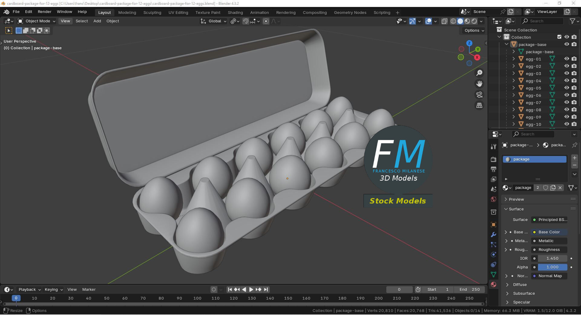 Cardboard package for 12 eggs 3D model_9