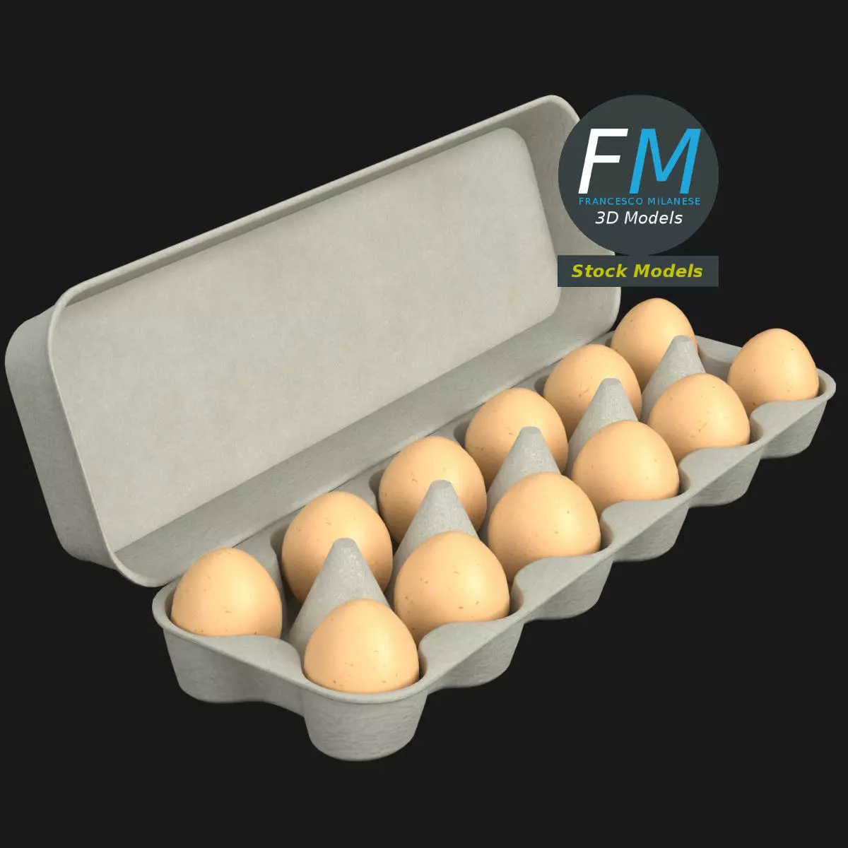 Cardboard package for 12 eggs 3D model_0