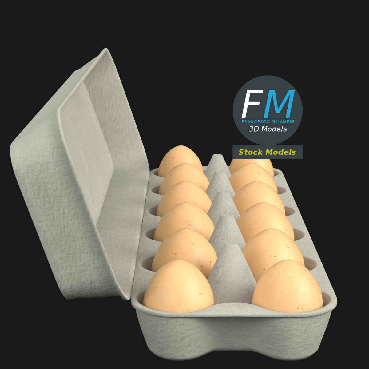 Cardboard package for 12 eggs 3D model_3