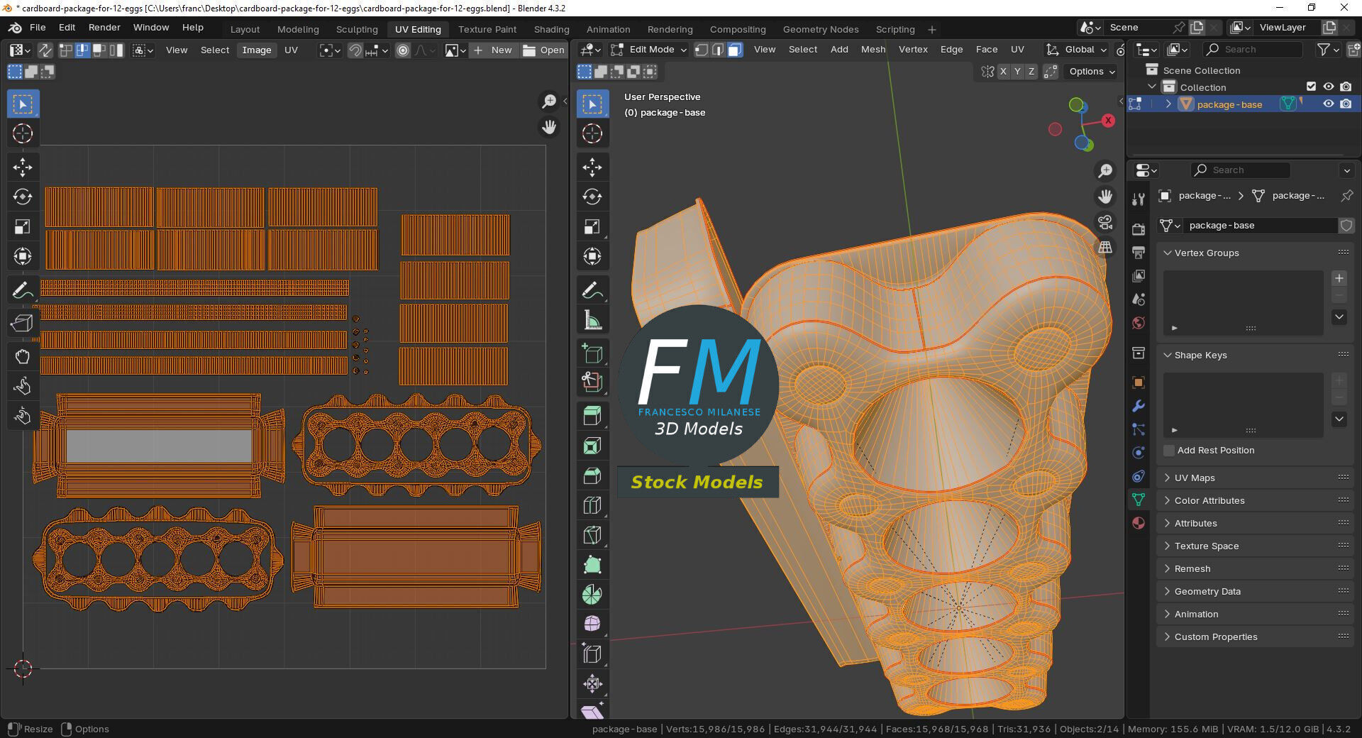 Cardboard package for 12 eggs 3D model_10