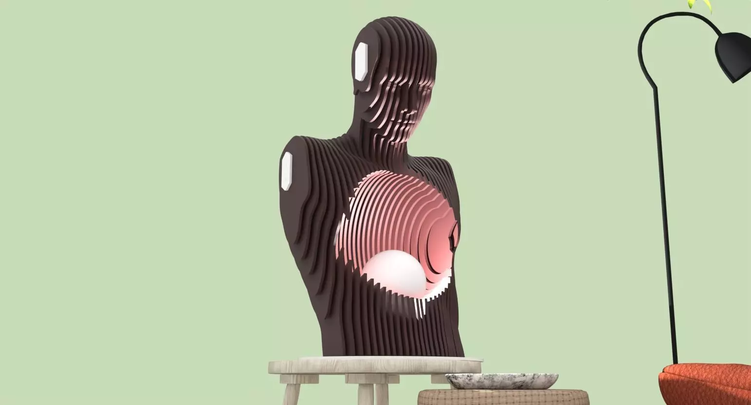 parametric wood lamp 6mm plywood 3D print model_0