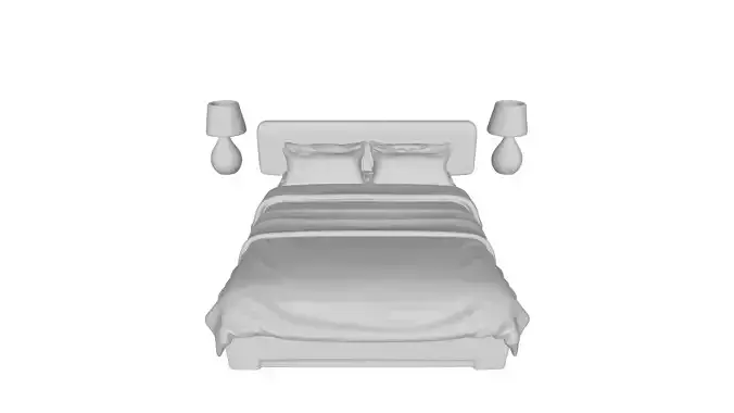 3D Bed Model with Lamps Modern Bedroom Set
