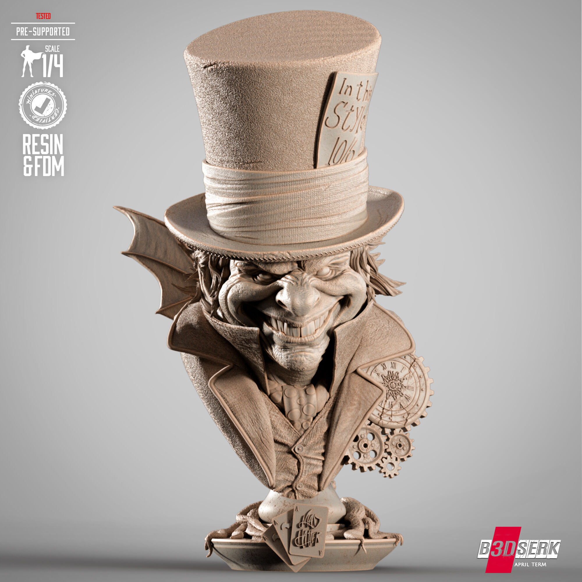 B3DSERK Mad Hatter Portrait Bust 3D print model_9