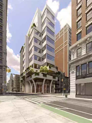 NYC Street with Modern Commercial Building  3D City Scene