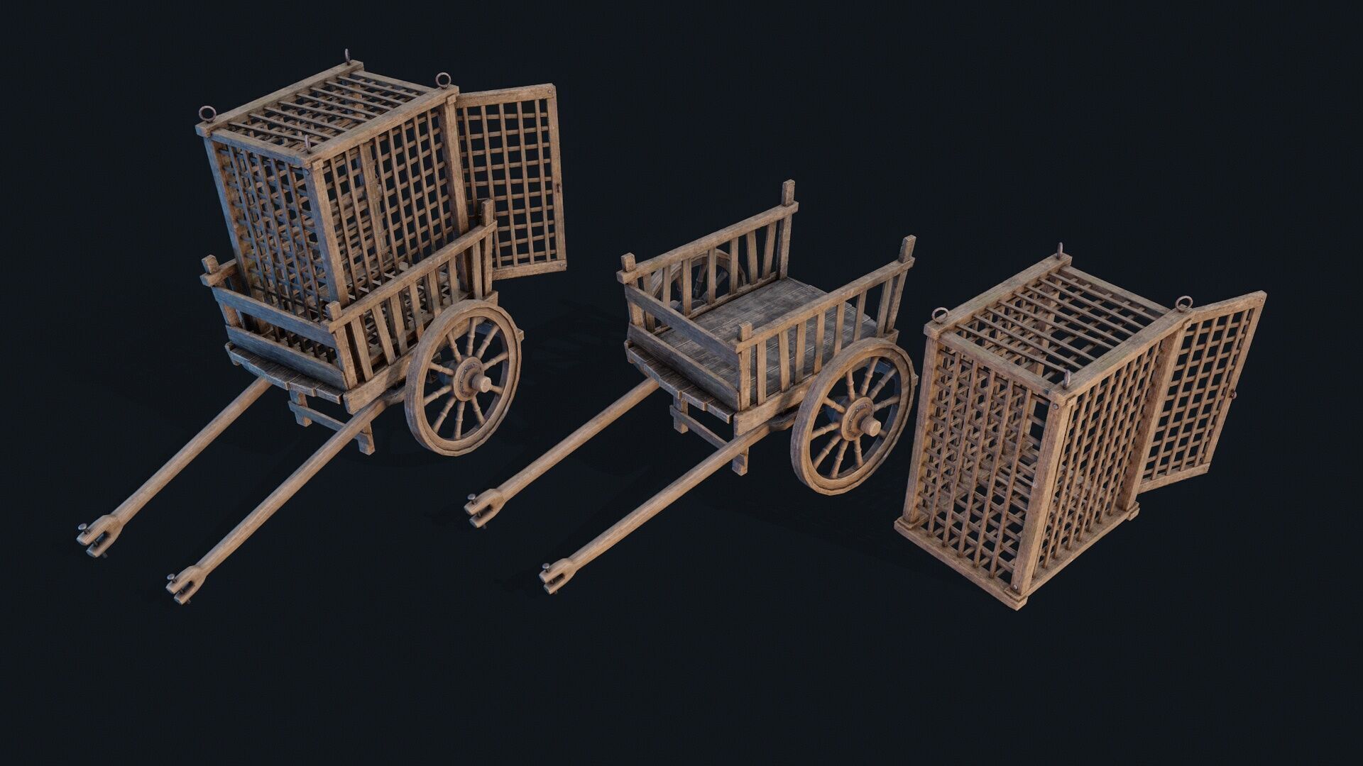 Medieval Prisoner Cart  2 Low-poly 3D model_4