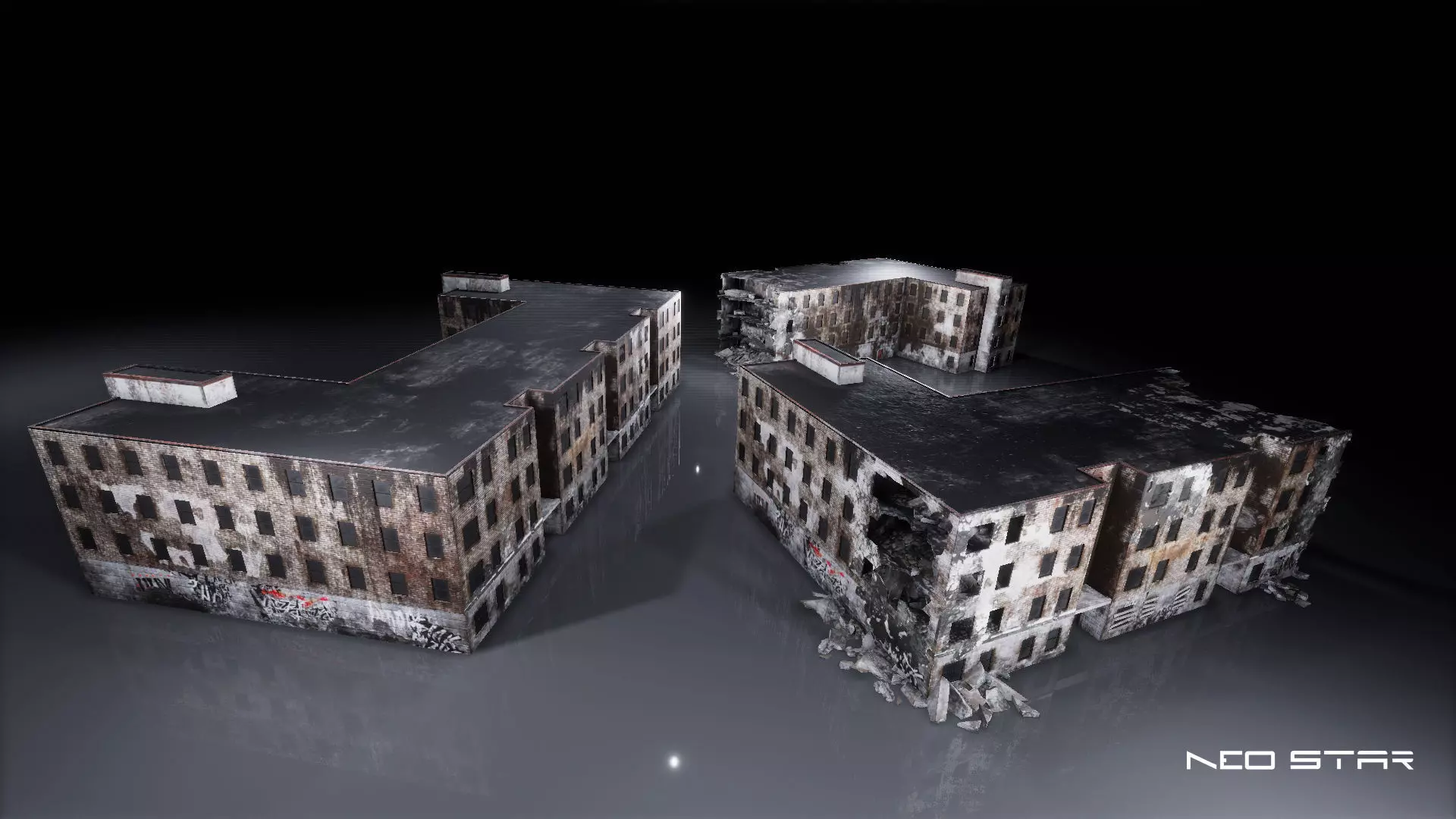 Low Poly Destroyed Building - Apartment Block Low-poly 3D model_0