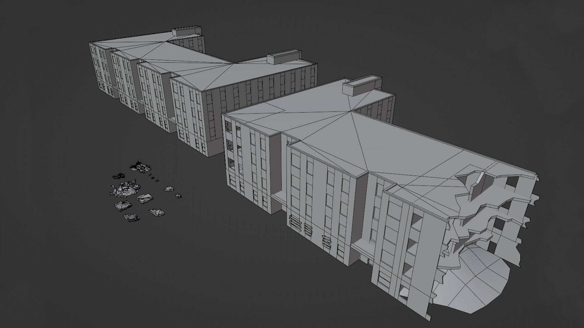 Low Poly Destroyed Building - Apartment Block Low-poly 3D model_8