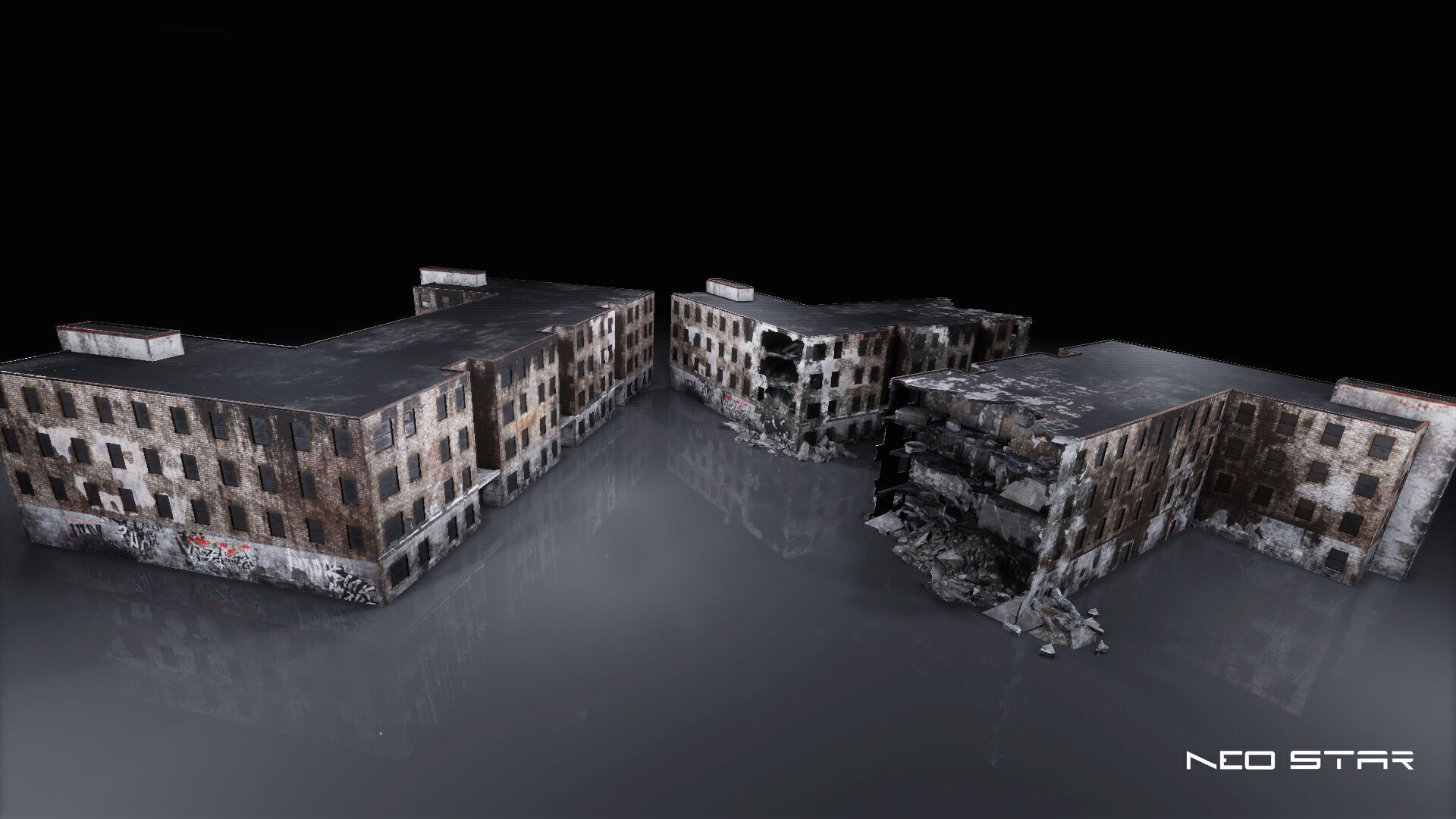 Low Poly Destroyed Building - Apartment Block Low-poly 3D model_1