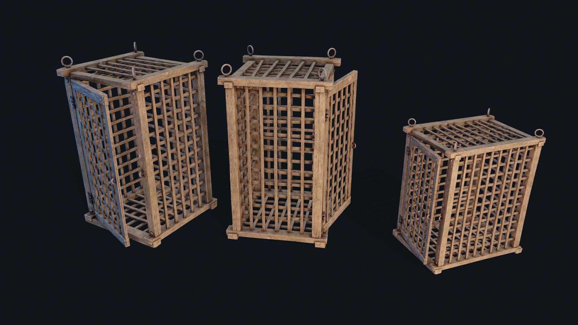 Wooden Cages Low-poly 3D model_1