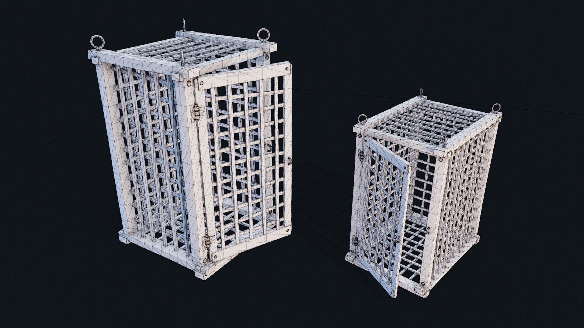 Wooden Cages Low-poly 3D model_6