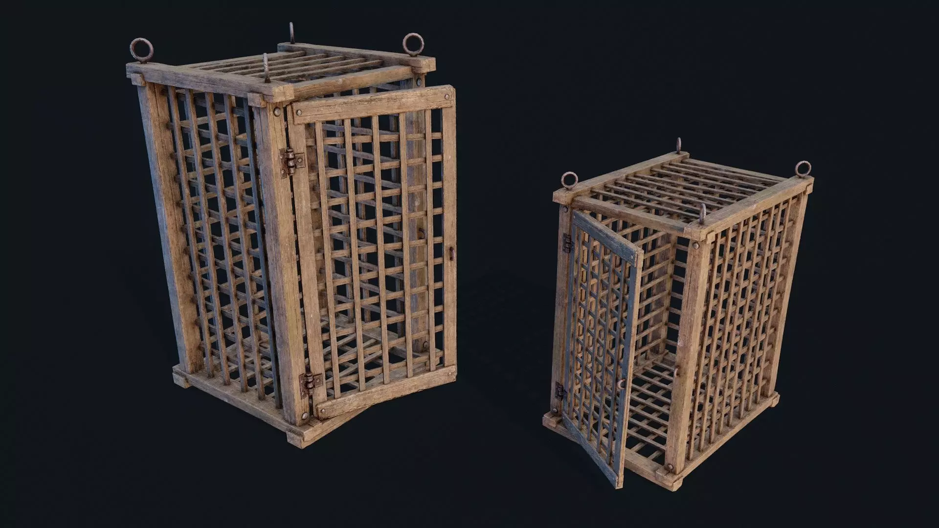Wooden Cages Low-poly 3D model_0