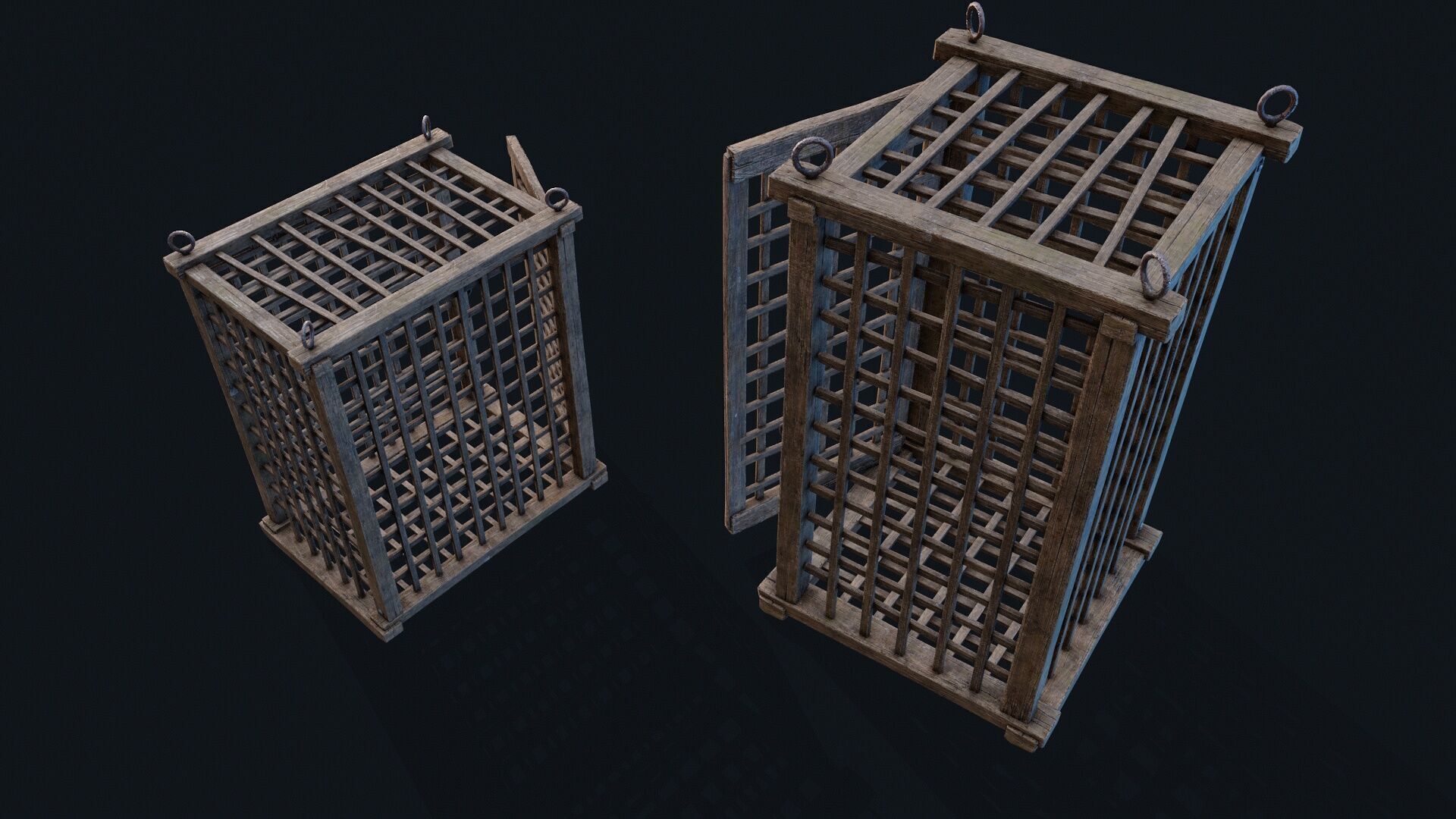 Wooden Cages Low-poly 3D model_4