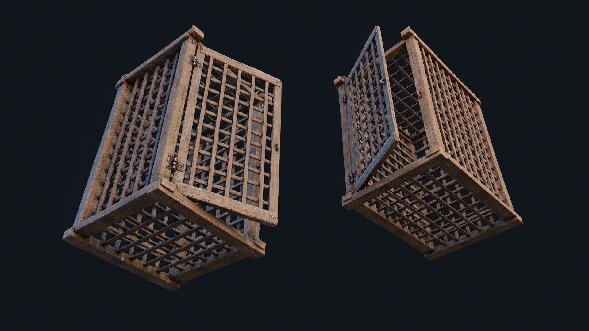 Wooden Cages Low-poly 3D model_2