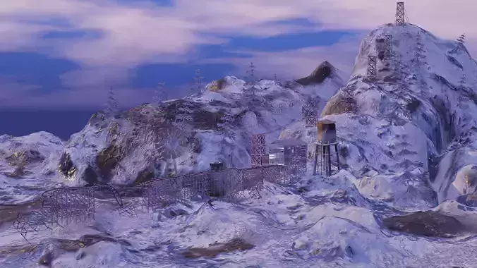 Abandoned Industrial Scene in the Mountains Low-poly 3D model