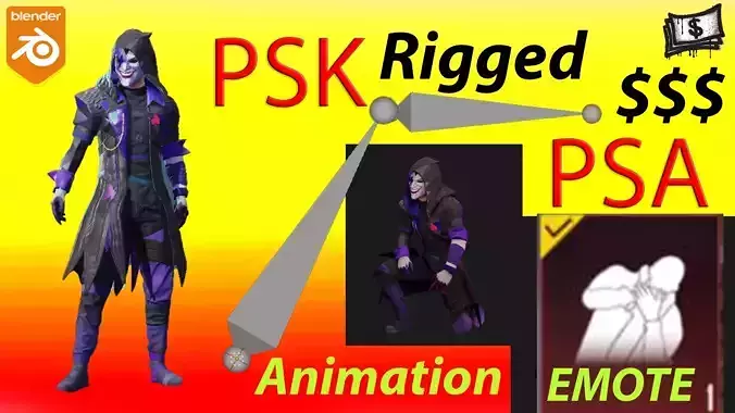 fool set emote animation PSK PSA Rigged Blender pubg