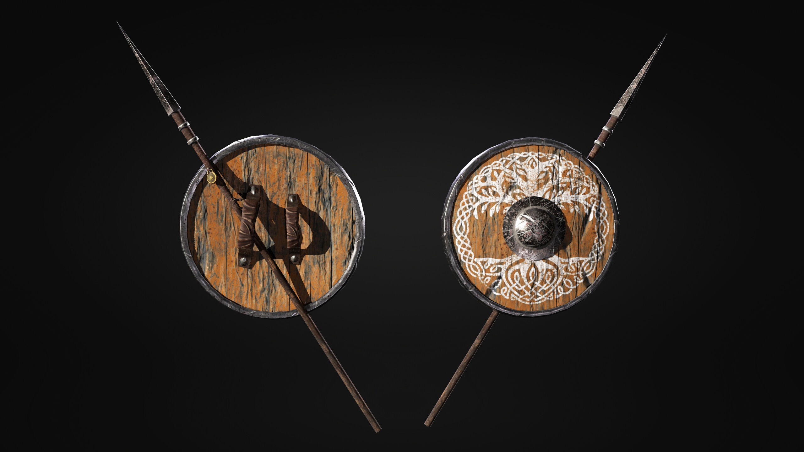 Low Poly Set - Spear and Shield Low-poly 3D model_1