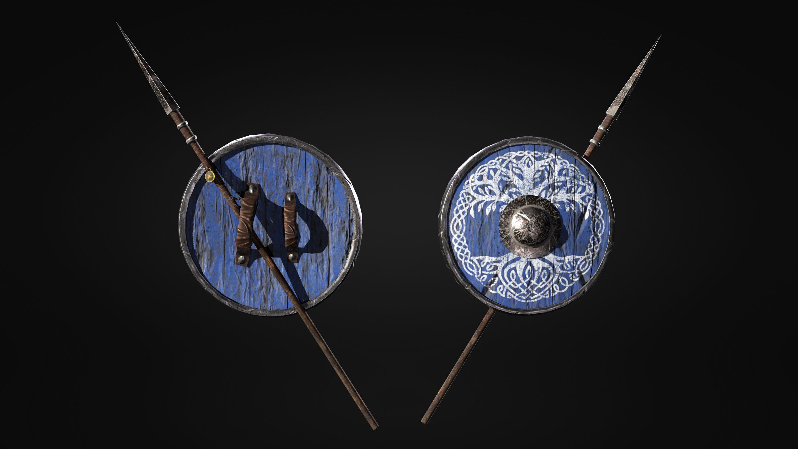 Low Poly Set - Spear and Shield Low-poly 3D model_3