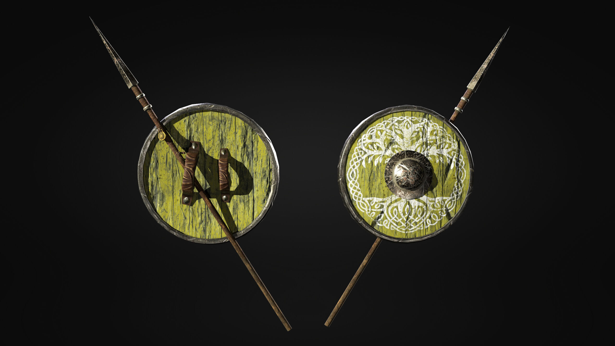 Low Poly Set - Spear and Shield Low-poly 3D model_4