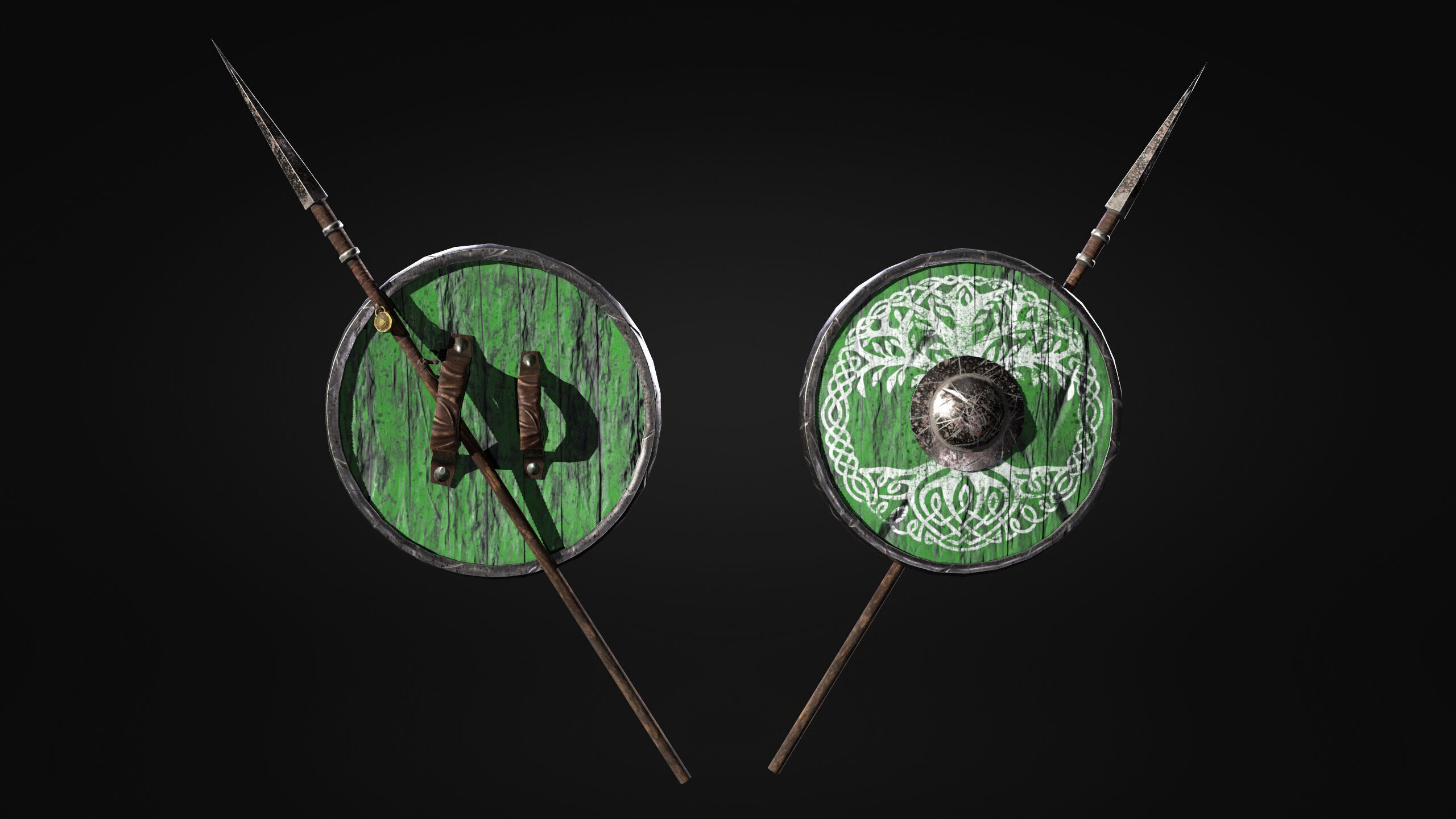 Low Poly Set - Spear and Shield Low-poly 3D model_2