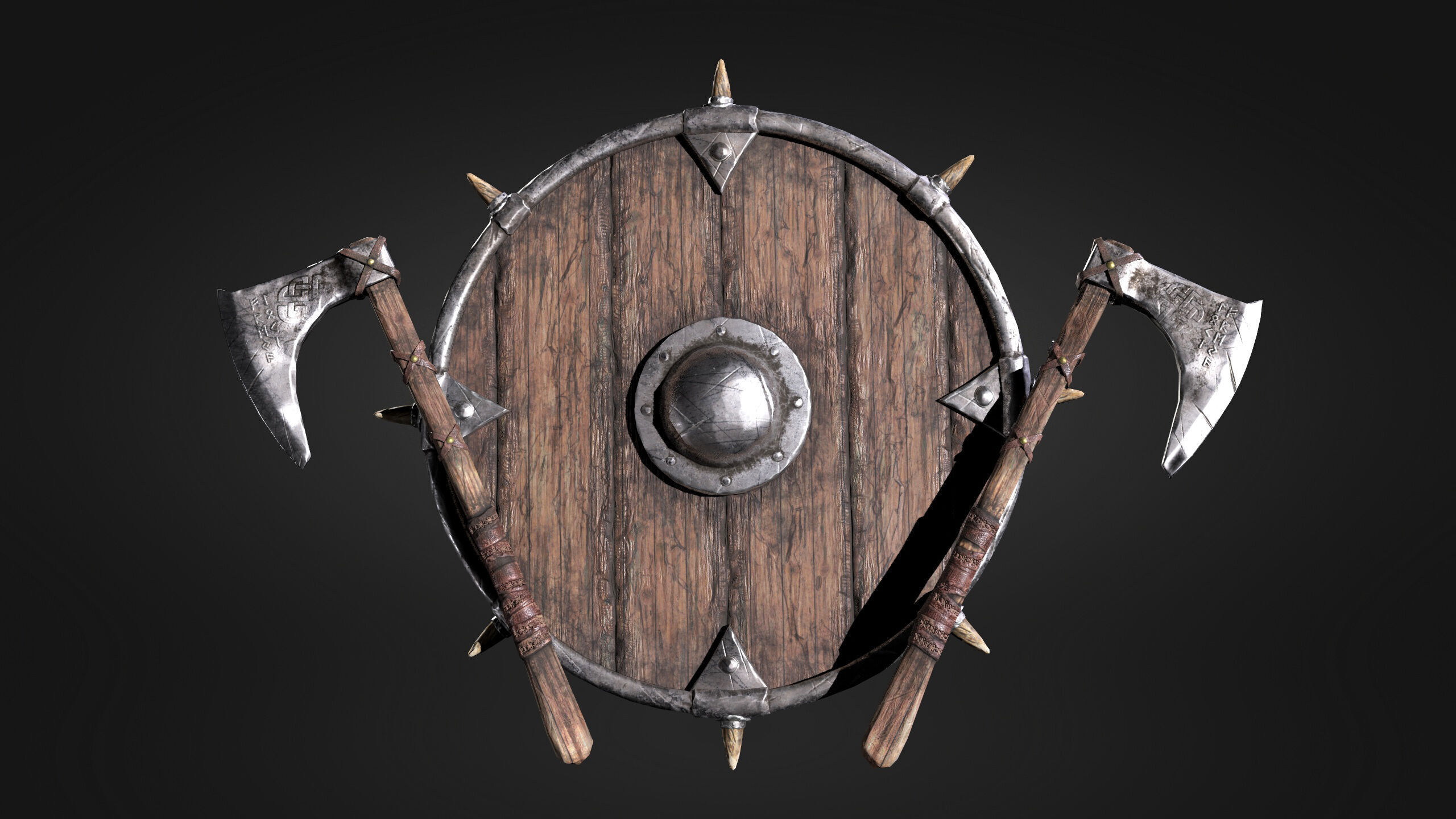 Low Poly Set - Axe and Shield Low-poly 3D model_5