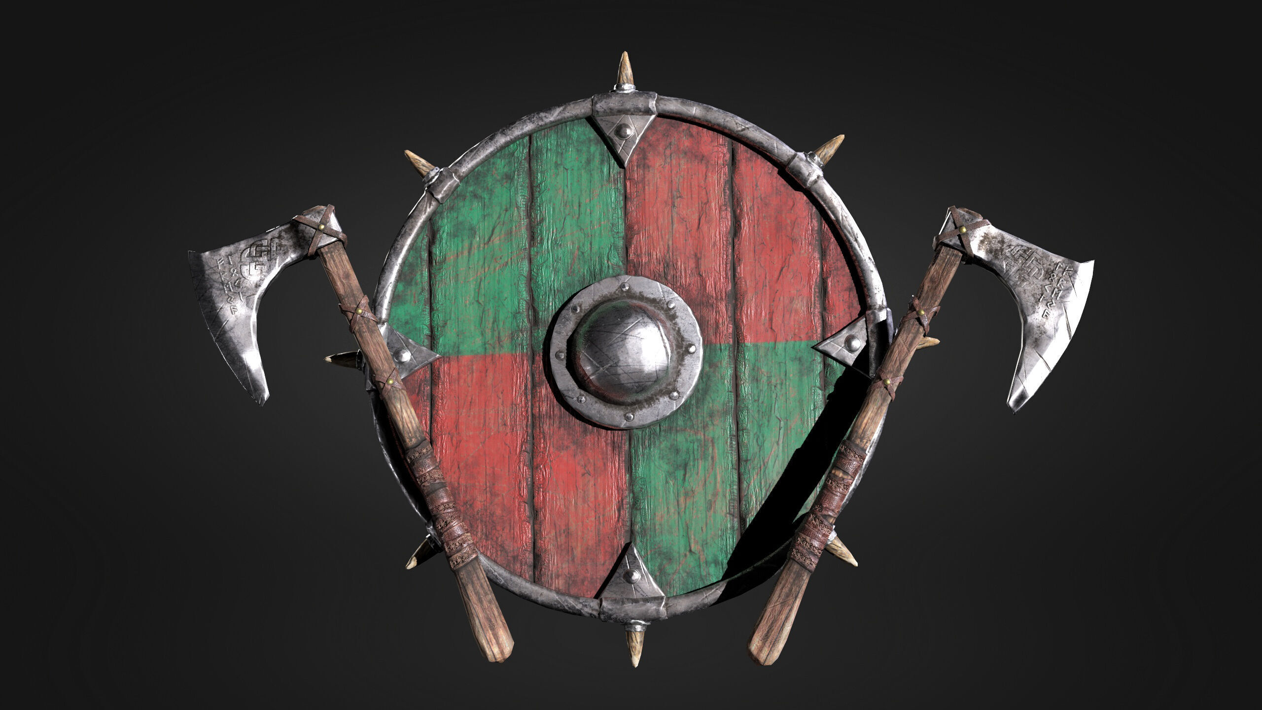 Low Poly Set - Axe and Shield Low-poly 3D model_4