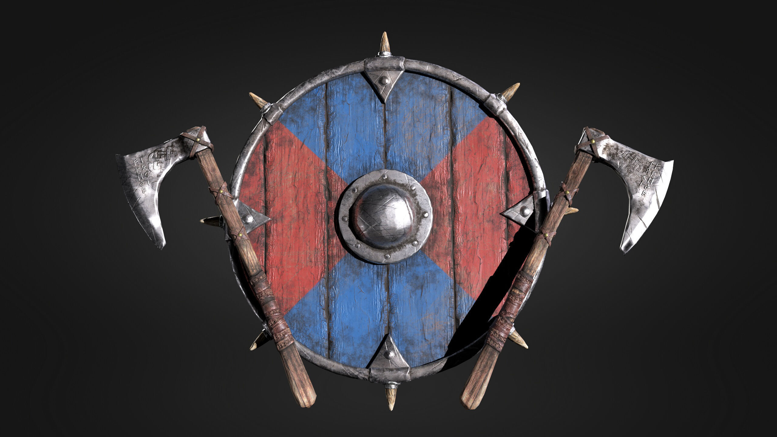 Low Poly Set - Axe and Shield Low-poly 3D model_3