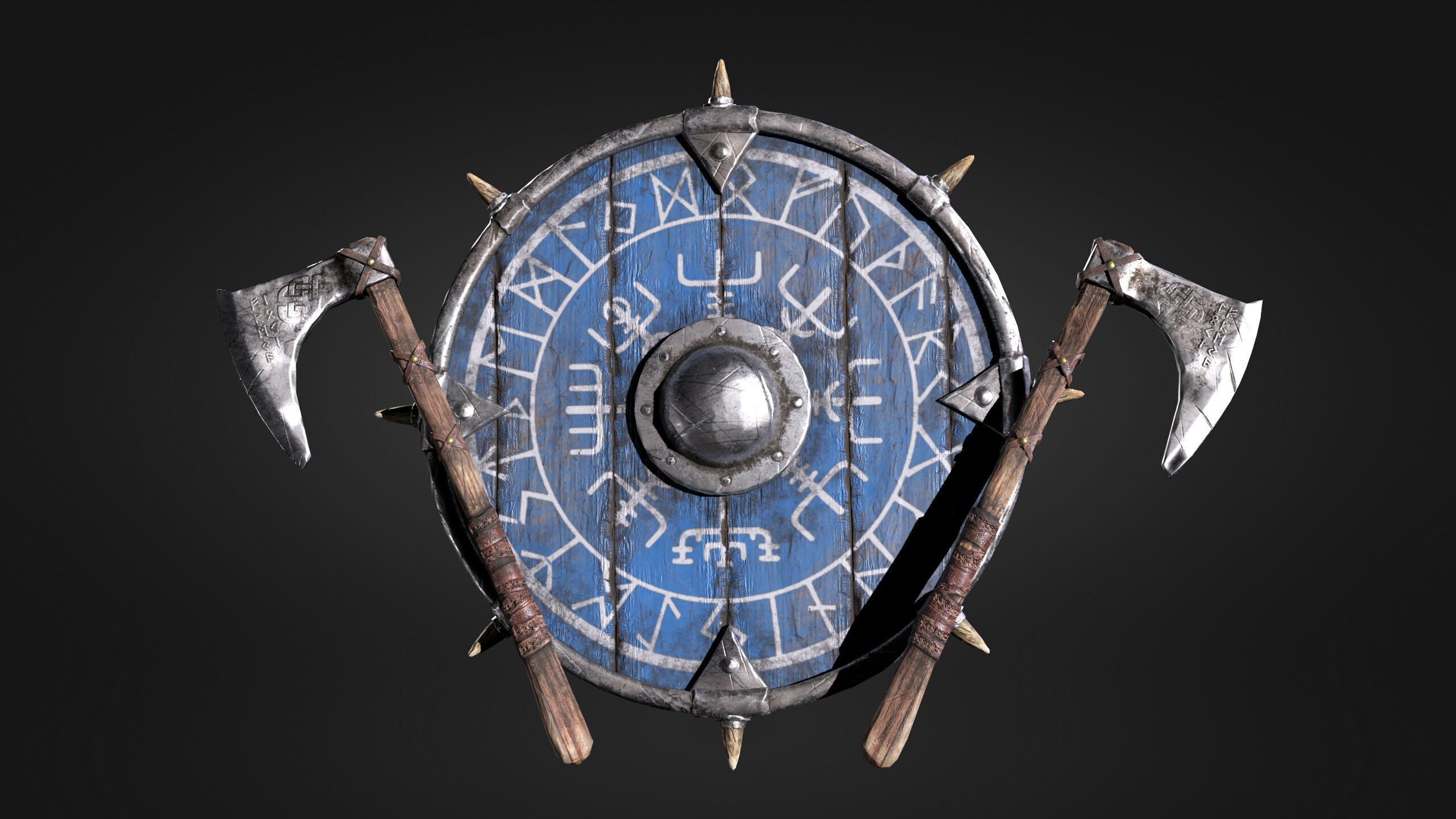 Low Poly Set - Axe and Shield Low-poly 3D model_1