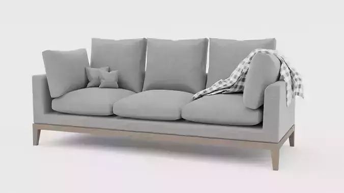 Modern Gray Sofa with Wooden Legs High Resolution 3D Model