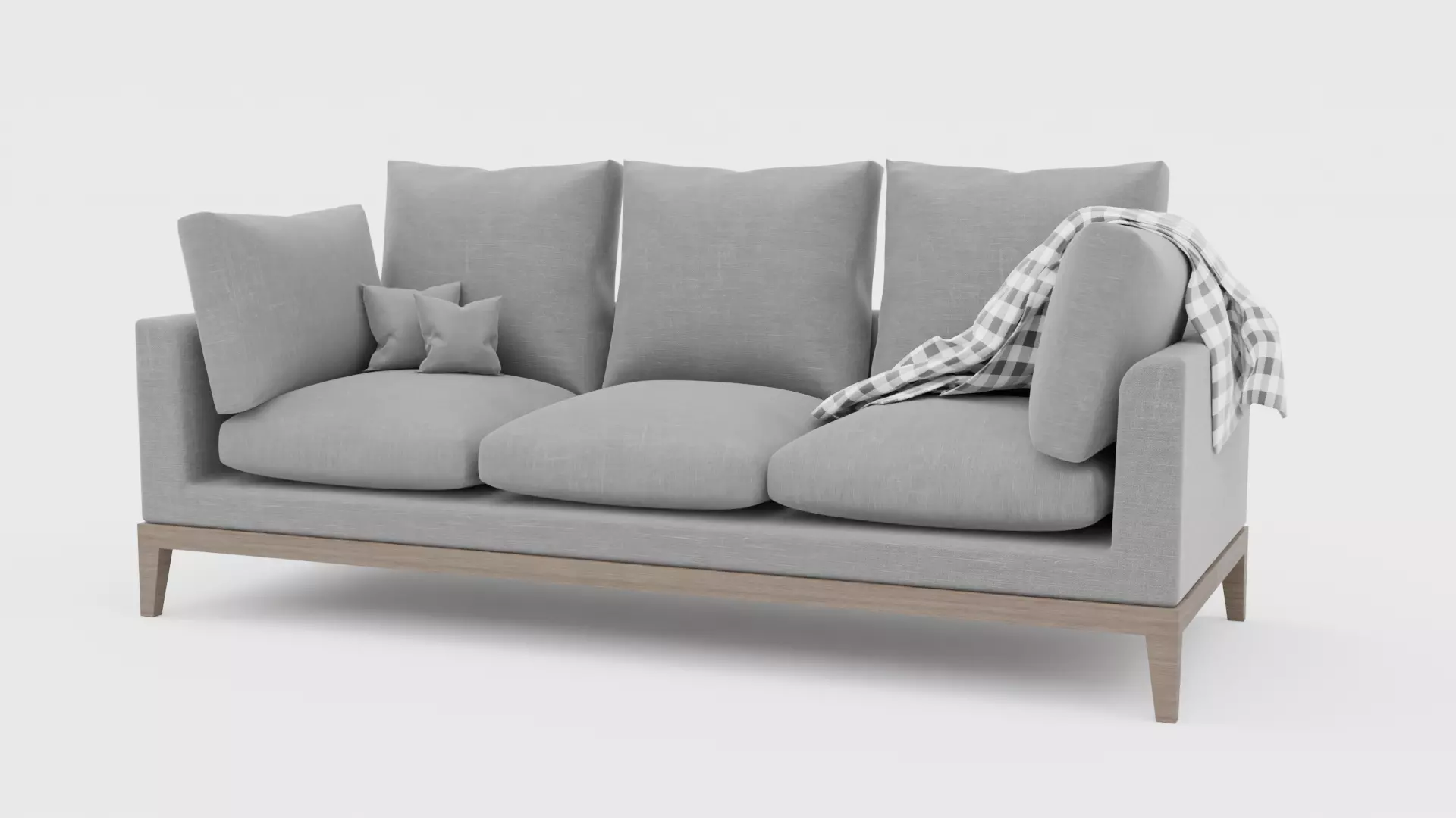 Modern Gray Sofa with Wooden Legs High Resolution 3D Model Free 3D model