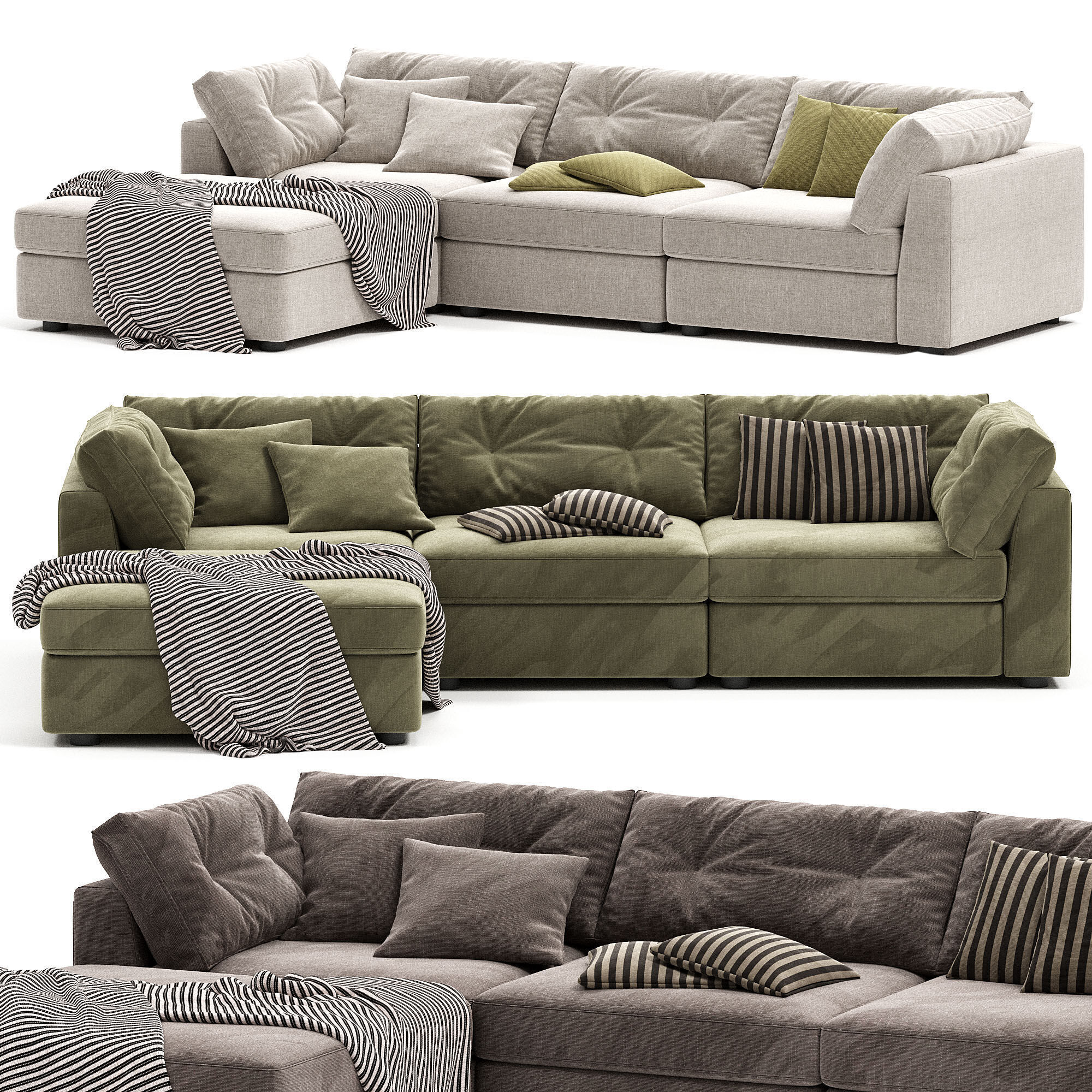 Sohla 4 Piece L Shaped Grey Boucle Sectional Sofa 3D model_4