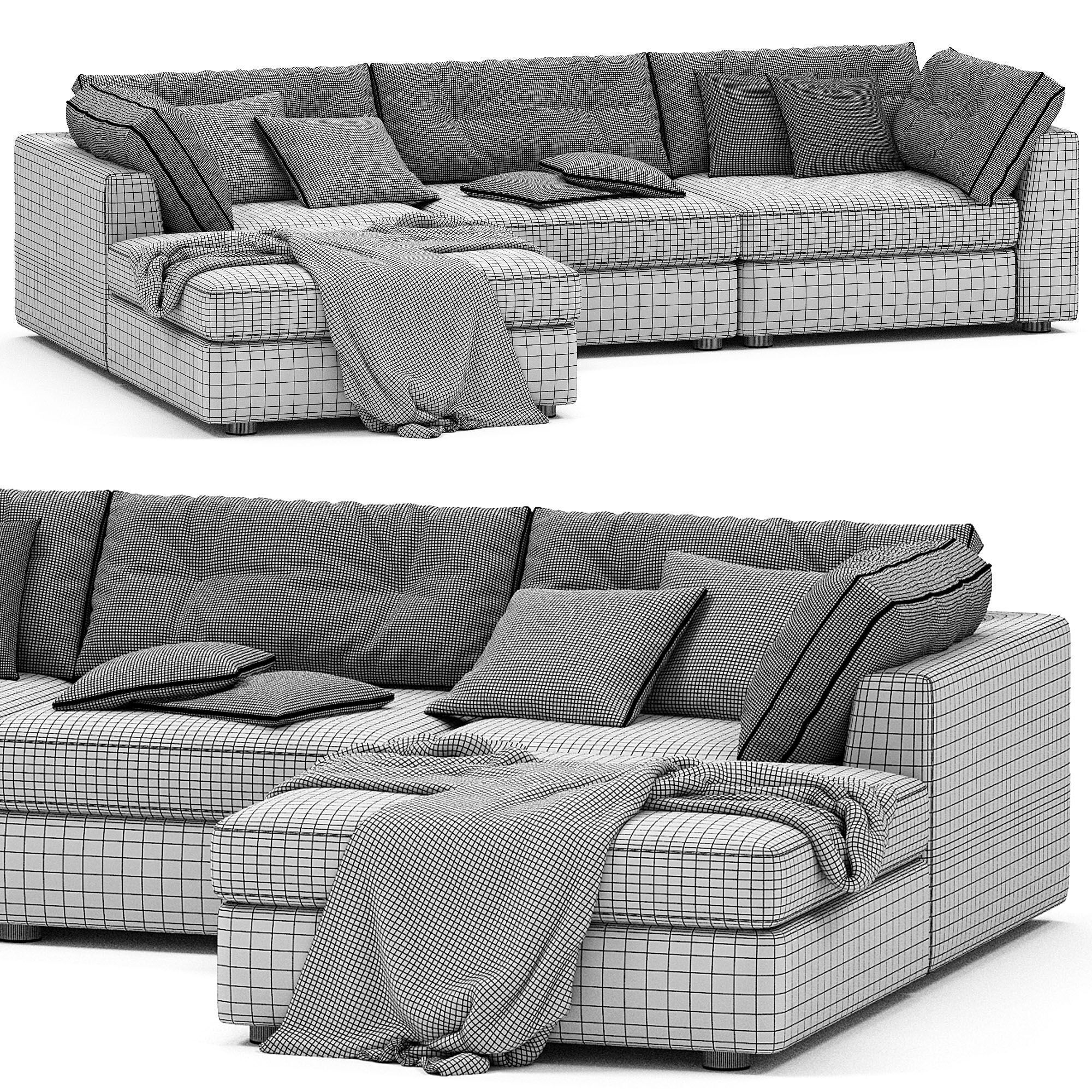 Sohla 4 Piece L Shaped Grey Boucle Sectional Sofa 3D model_5