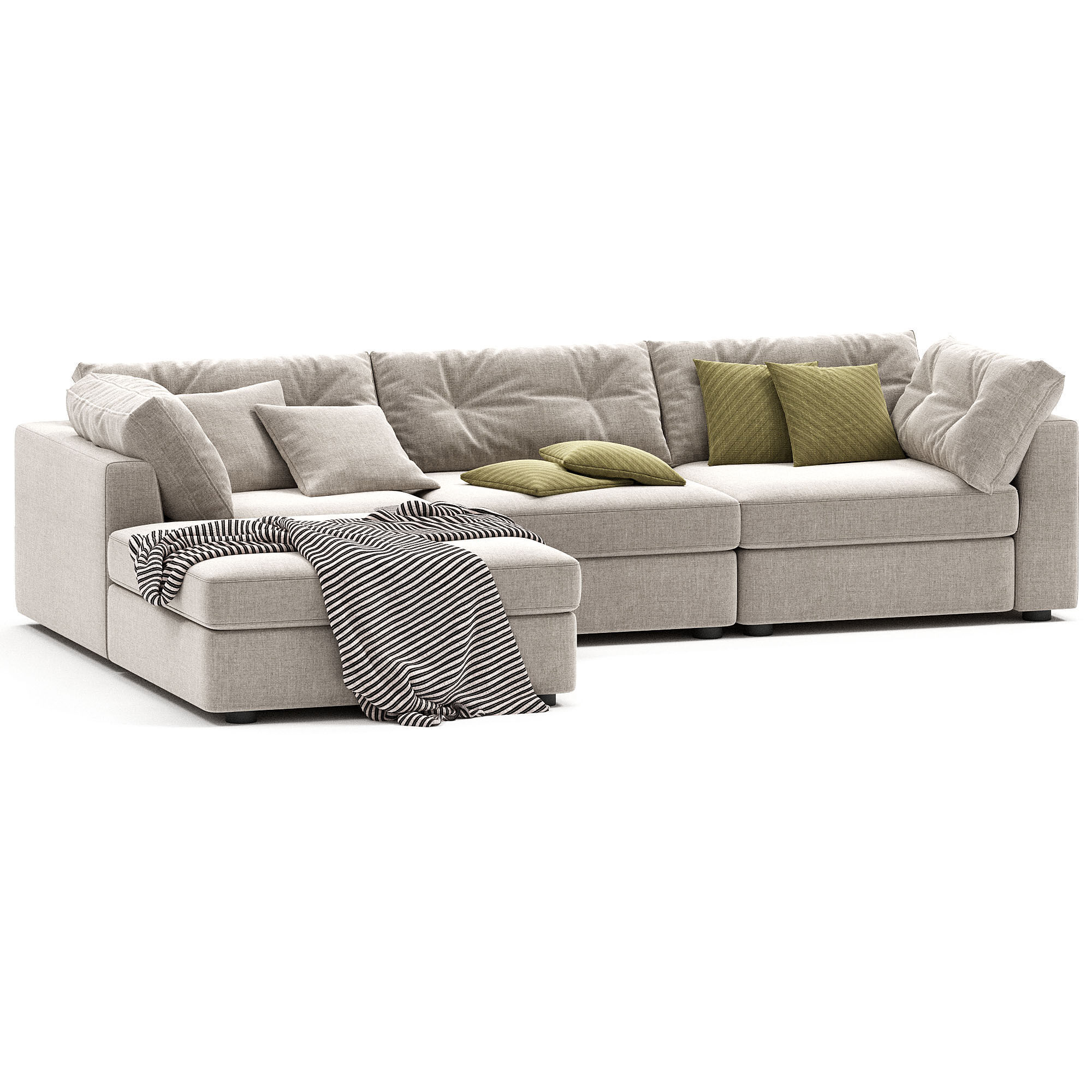 Sohla 4 Piece L Shaped Grey Boucle Sectional Sofa 3D model_2