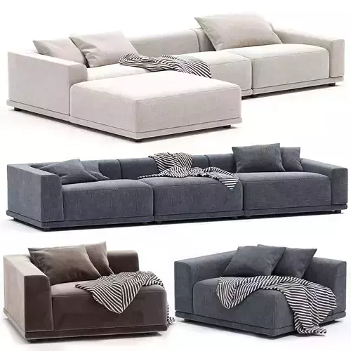 Faible 4 Piece L Shaped White Performance Linen Sectional Sofa
