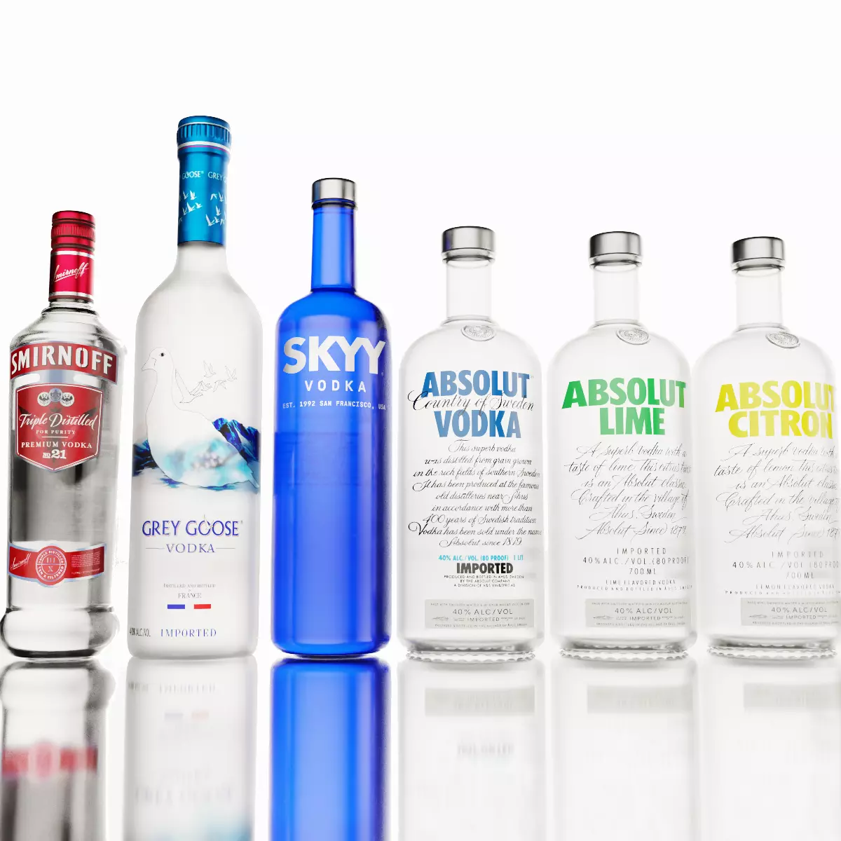 Vodka Alcohol Bottles Absolut Skyy Smirnoff Grey Goose 3D model