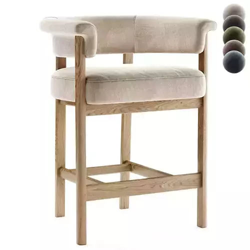 Alessandra Modern Cream Boucle Brown Wood Counter Stool 3D model