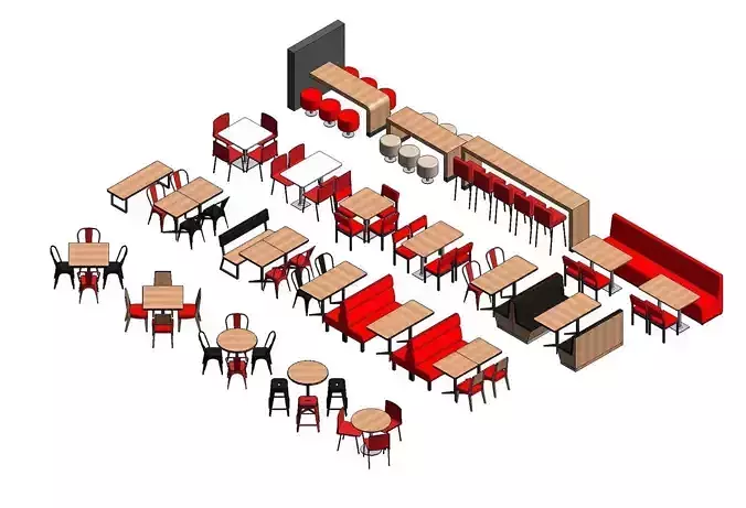 Restaurant and Cafe Furniture Set - Revit RVT 3D model